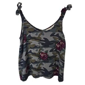 Hippie Laundry Camouflage Rose Print Tie Shoulder Tank Top Womens Size S